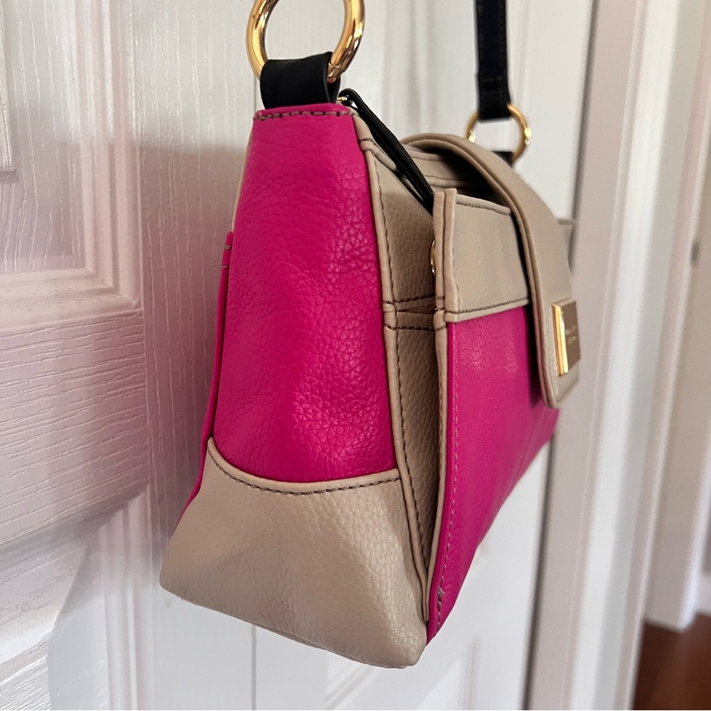 Tignanello Hot Pink Beige Black Leather Crossbody Clutch Handbag - Picture 7 of 17